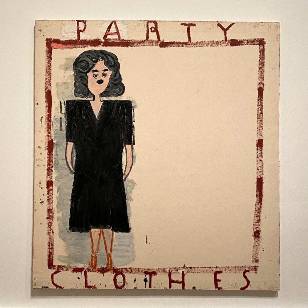 Large scale Rose Wylie artwork with bold colours and text