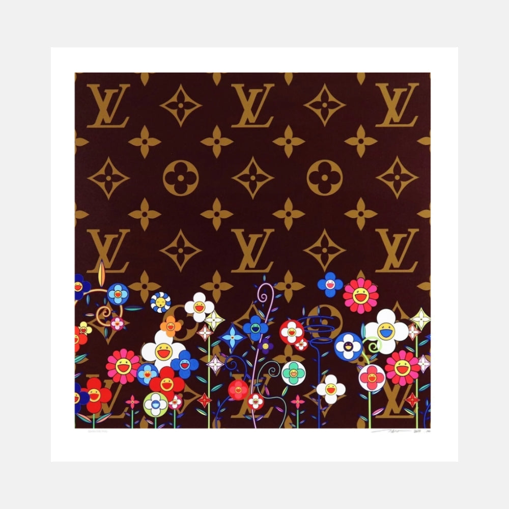 Takashi Murakami LV Flower Garden 2025 limited edition silkscreen featuring Louis Vuitton Monogram and colourful flower motifs.