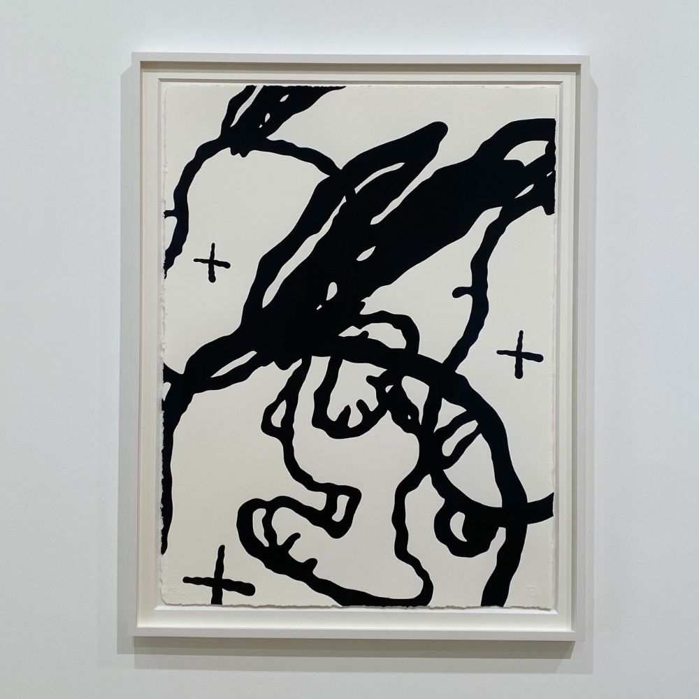 Abstract KAWS painting black artwork on a white background