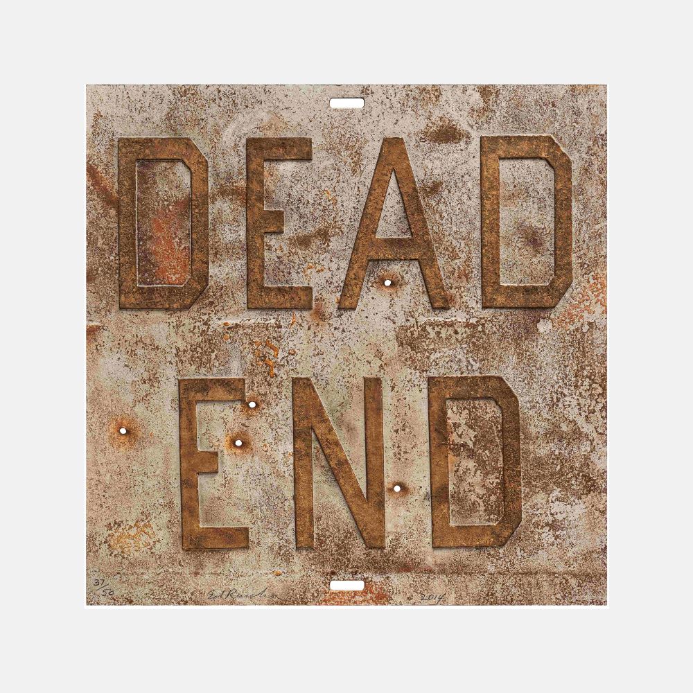 An Ed Ruscha artwork showcasing his distinctive use of words and visual elements.