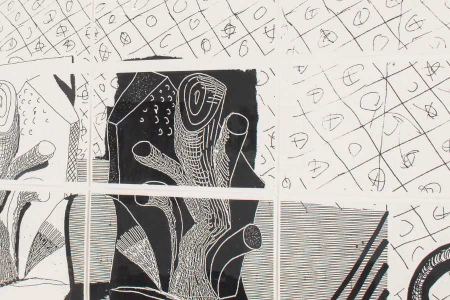 Abstract black and white david hockney print, trees and nature