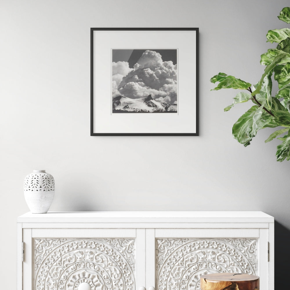 Ansel Adams Thundercloud, Unicorn Peak displayed in a contemporary living room interior