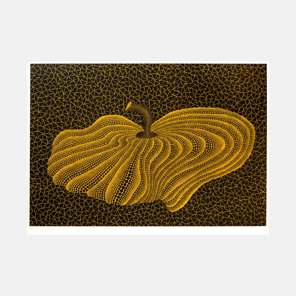 Yayoi Kusama, Dancing Pumpkin (Kusama 185), 1993 screenprint featuring a vibrant polka-dot pumpkin in a rhythmic composition.