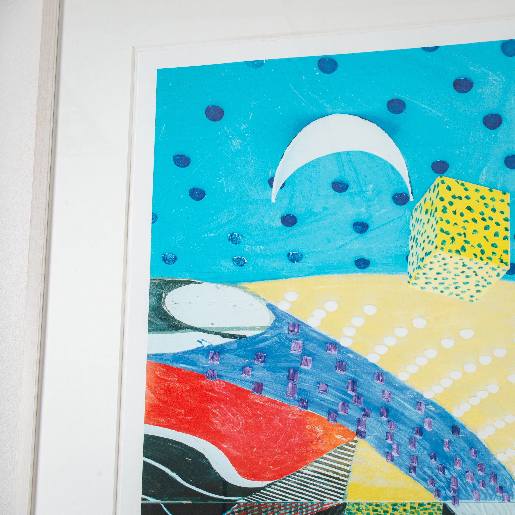 David Hockney contemporary framed print. Abstract artwork with geometric shapes and vibrant colours.