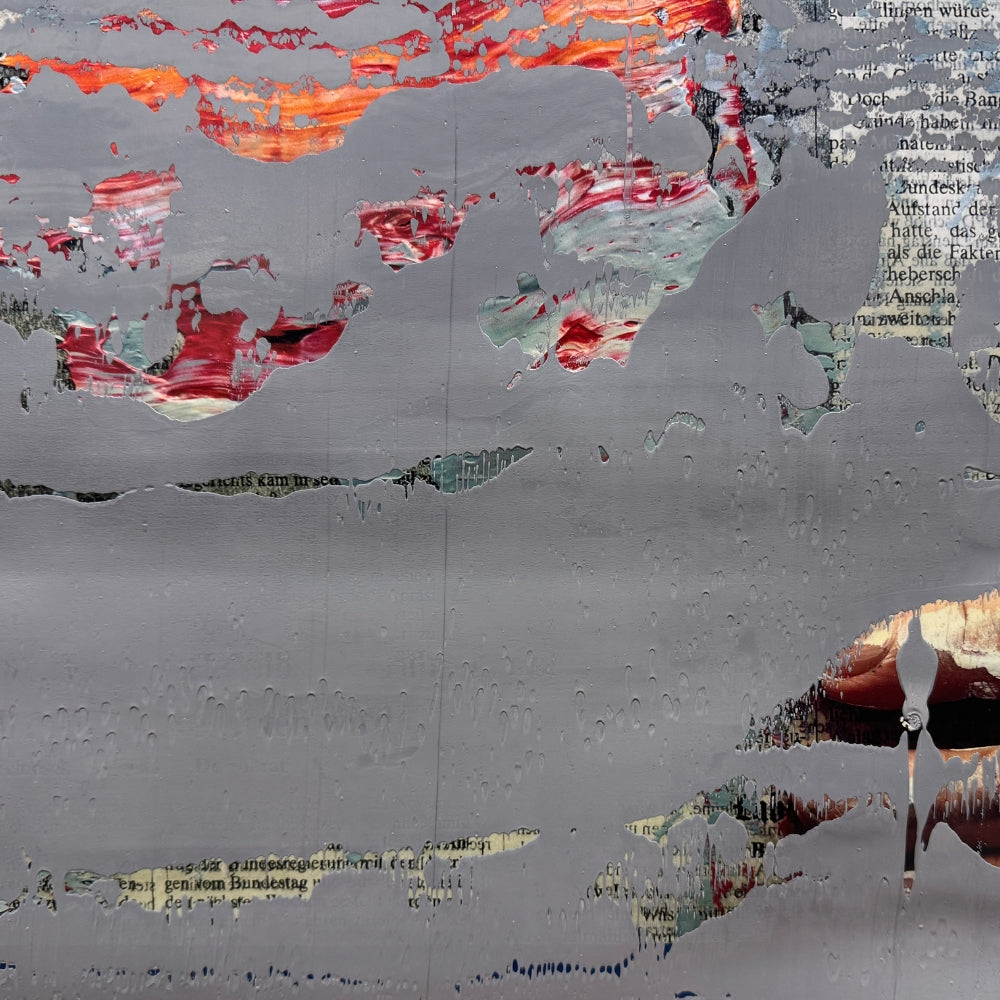 Detail of the expressive paint surface in Gerhard Richter's unique FAZ-Übermalung edition from 2002.
