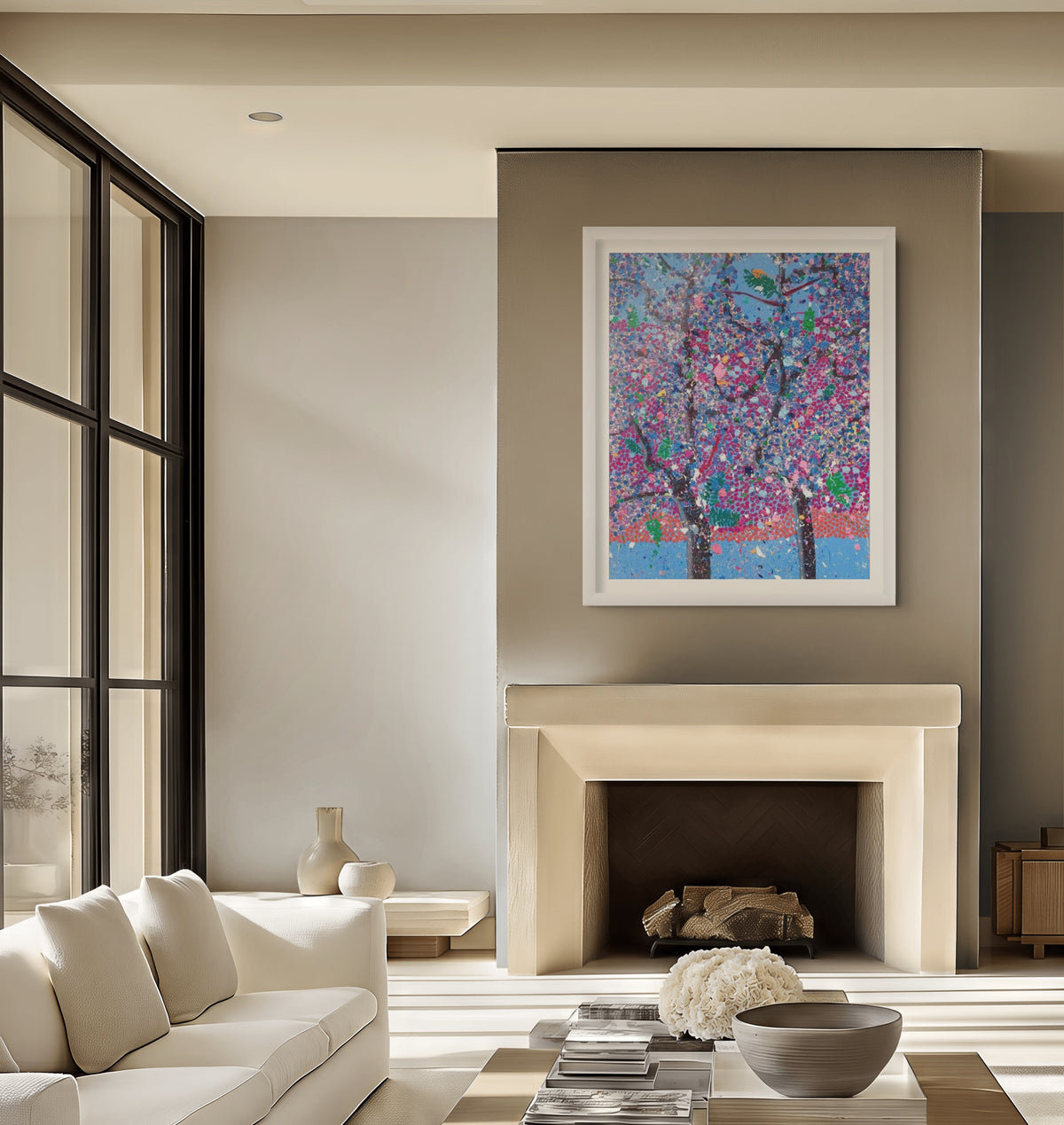 Damien Hirst, H20-1 (Love) from The Emotions, 2026, colourful contemporary art print displayed on a wall in a modern interior