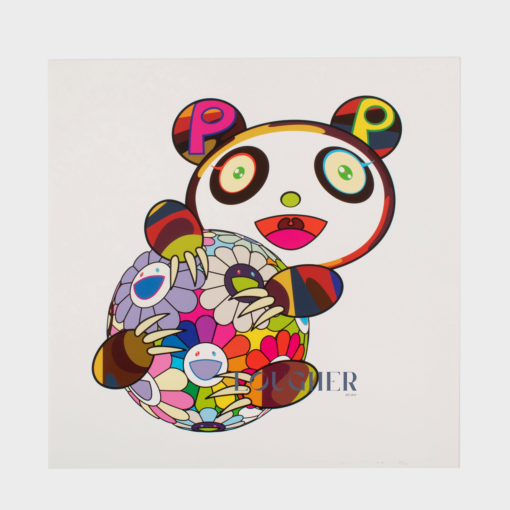Takashi Murakami, A Panda Cub Hugging a Ball of Flowers, 2020