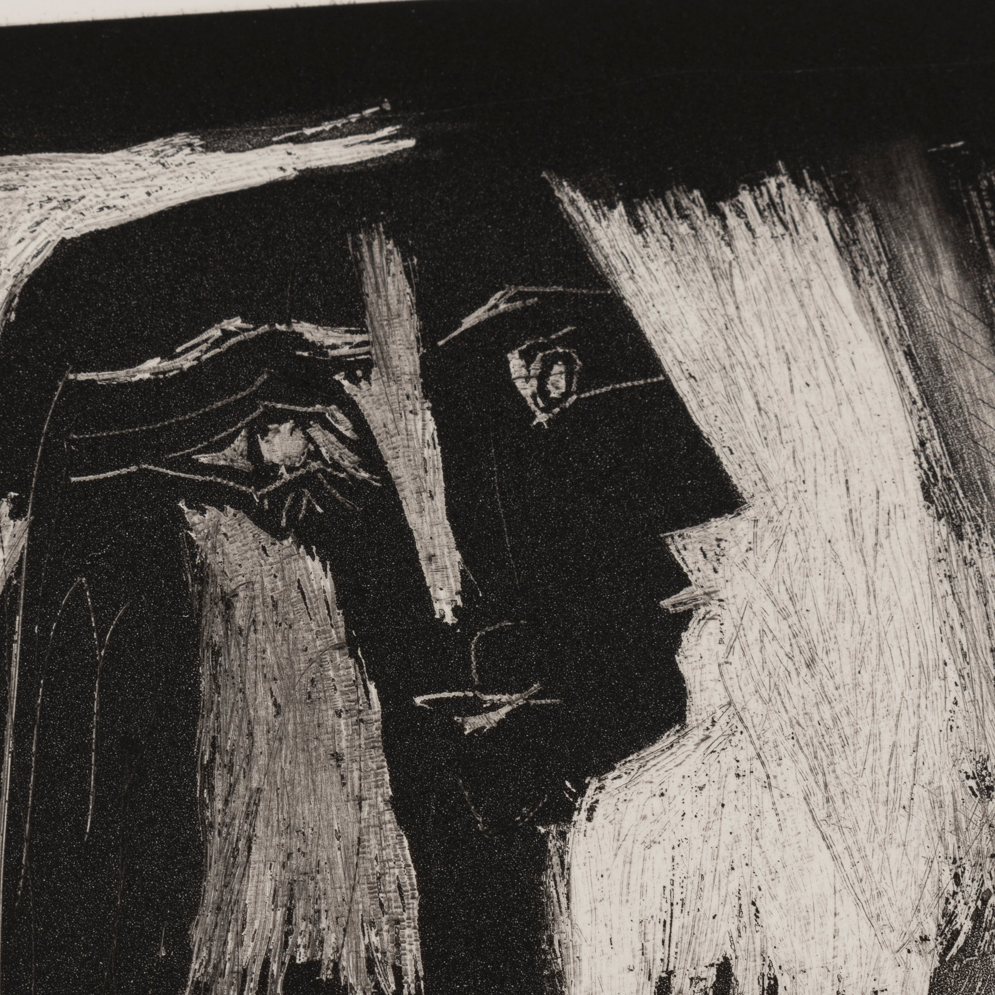 Detail of Picasso’s 1963 etching Scène d’intérieur: l’atelier showing expressive etched lines and tonal passages.