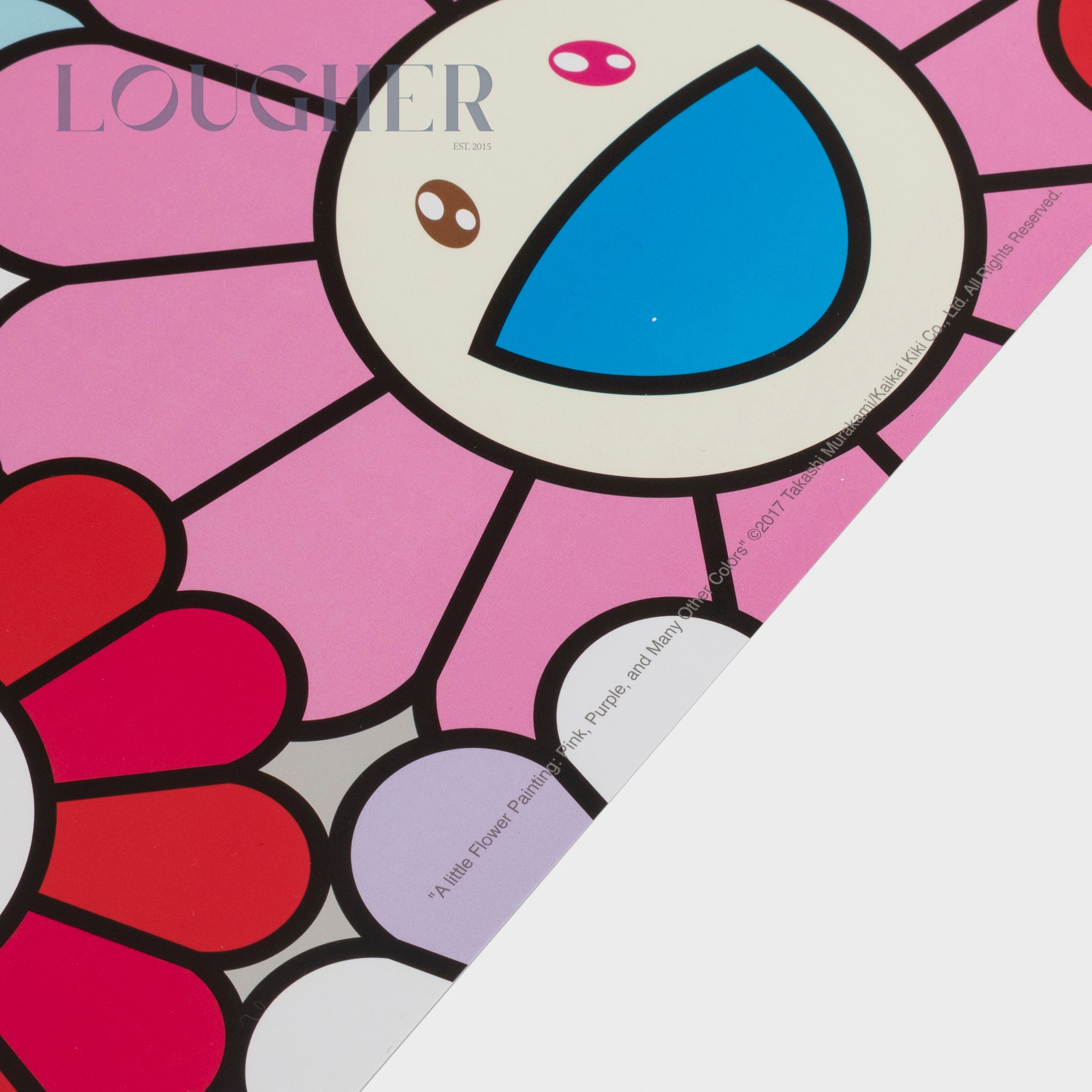 Limited edition Takashi Murakami "A Little Flower" print featuring vibrant pink, purple, and colorful floral artwork.