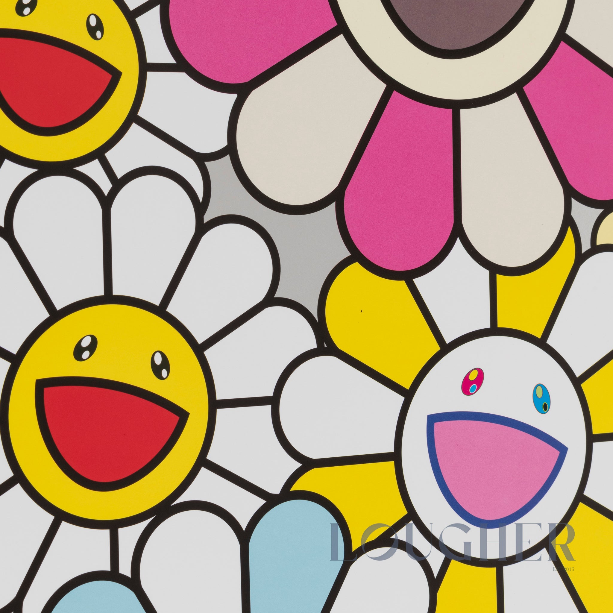 Limited edition Takashi Murakami print titled "A Little Flower" featuring vibrant pink, purple, and colorful floral artwork.