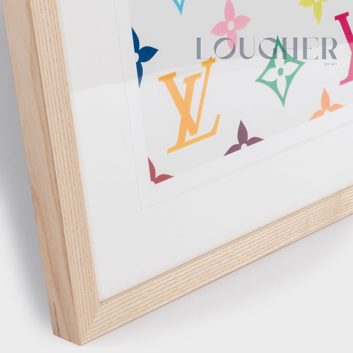 Limited edition Takashi Murakami LV White Murakami multicolor monogram print by Lougher Contemporary, showcasing vibrant artwork.