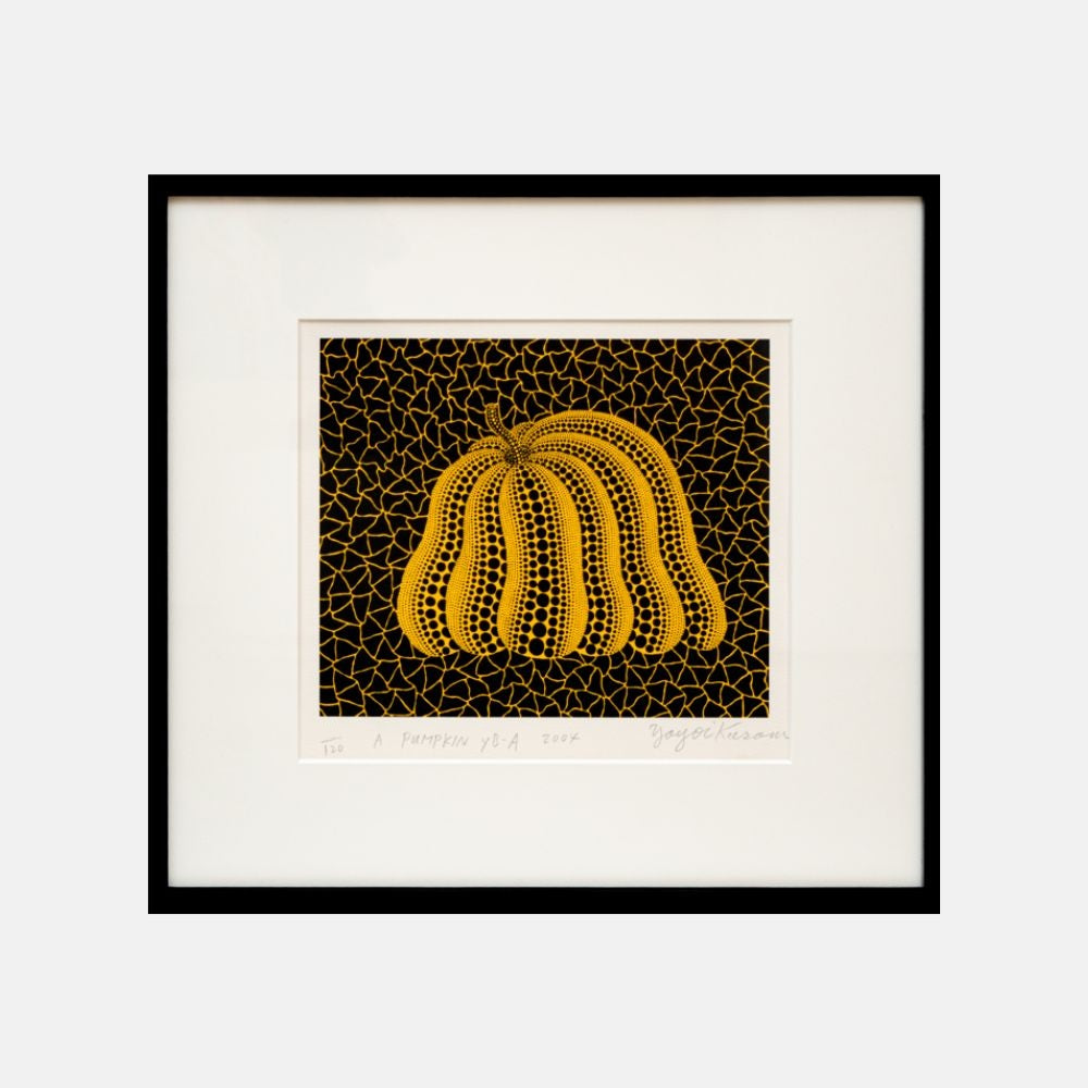 Limited edition print by Yayoi Kusama featuring her signature pumpkin design, titled A Pumpkin YB-A, from 2004.