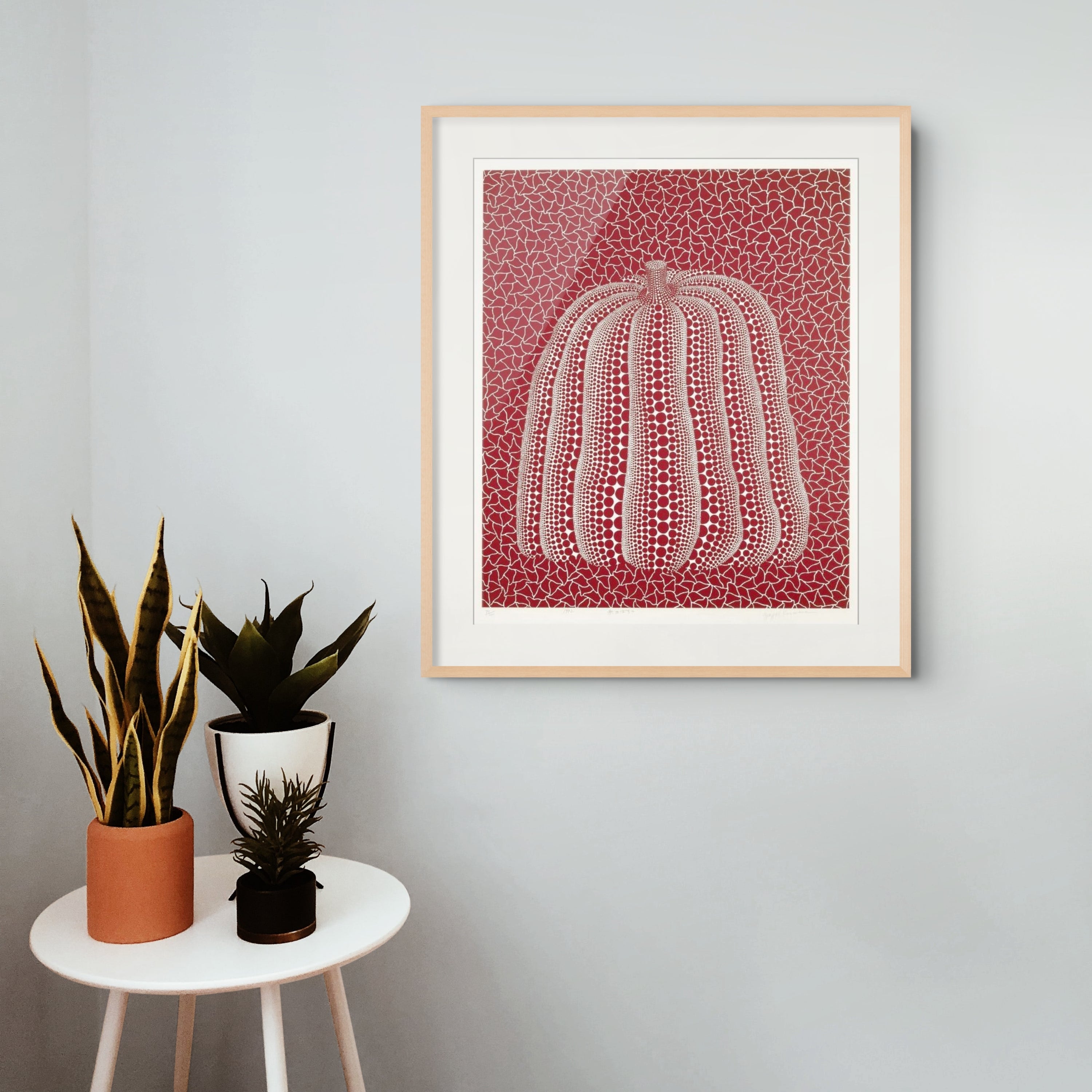 Yayoi Kusama, Red Pumpkin (Kusama 154), 1992 screenprint on wove paper displayed in a contemporary interior.
