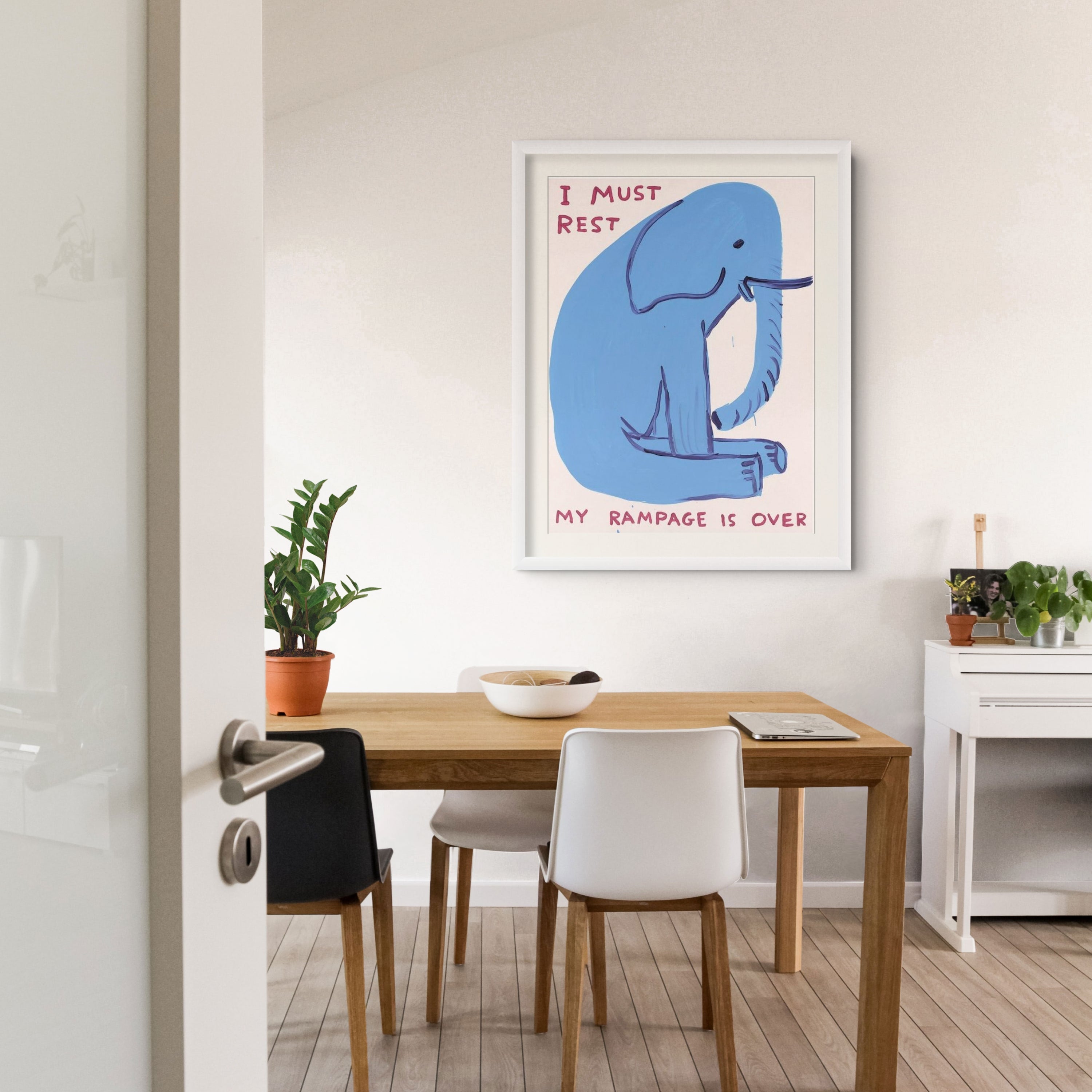 David Shrigley My Rampage is Over screenprint edition framed and displayed on a gallery wall