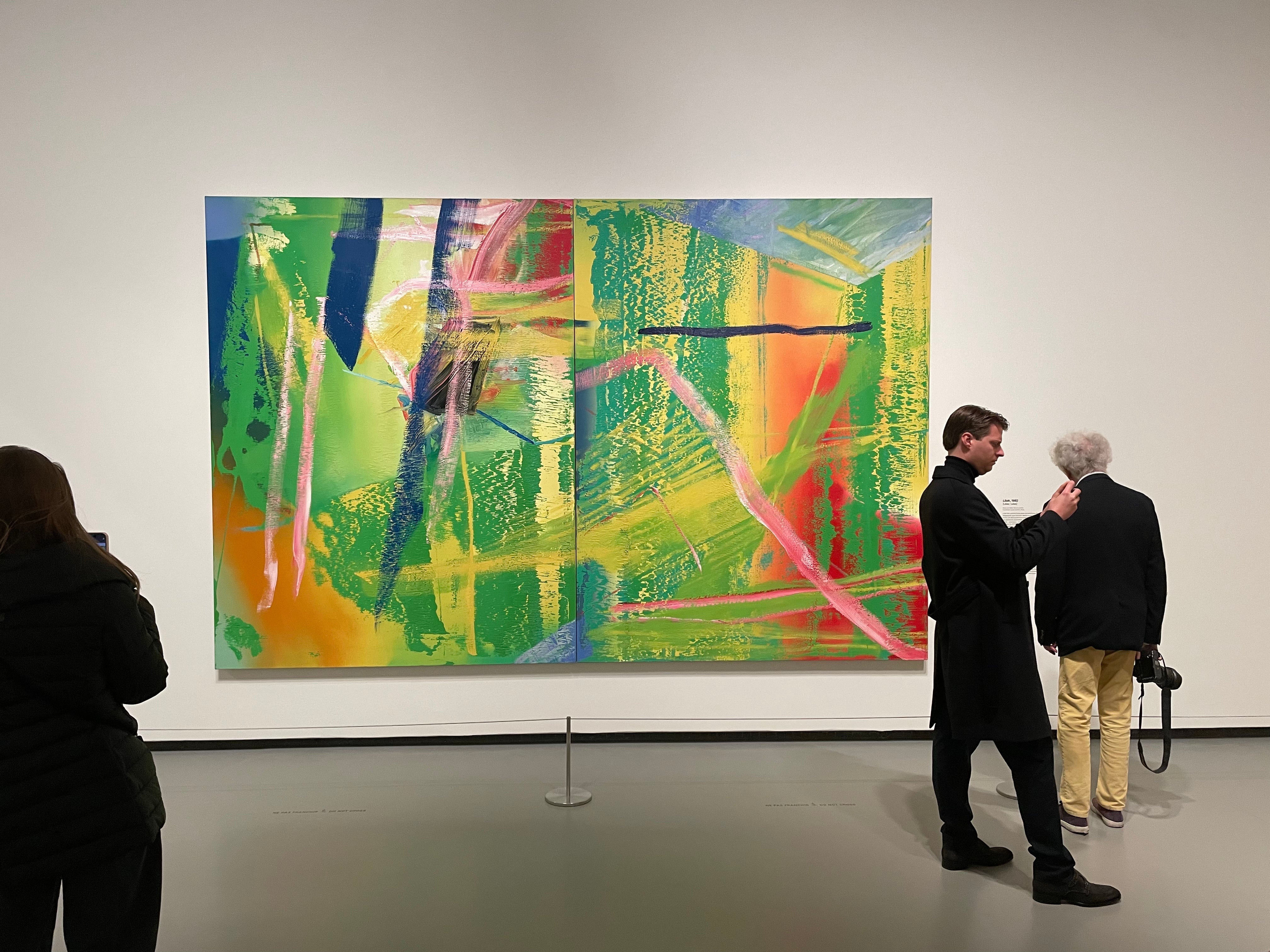 Large-scale Gerhard Richter abstract canvas with vibrant colours in Fondation Louis Vuitton exhibition.