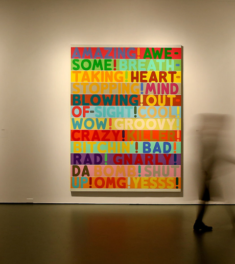 “Strong Language,” a new exhibition of works by the artist Mel Bochner, includes, from left, “All or Nothing” (2012); “Amazing” (2011) and “Babble” (2011).