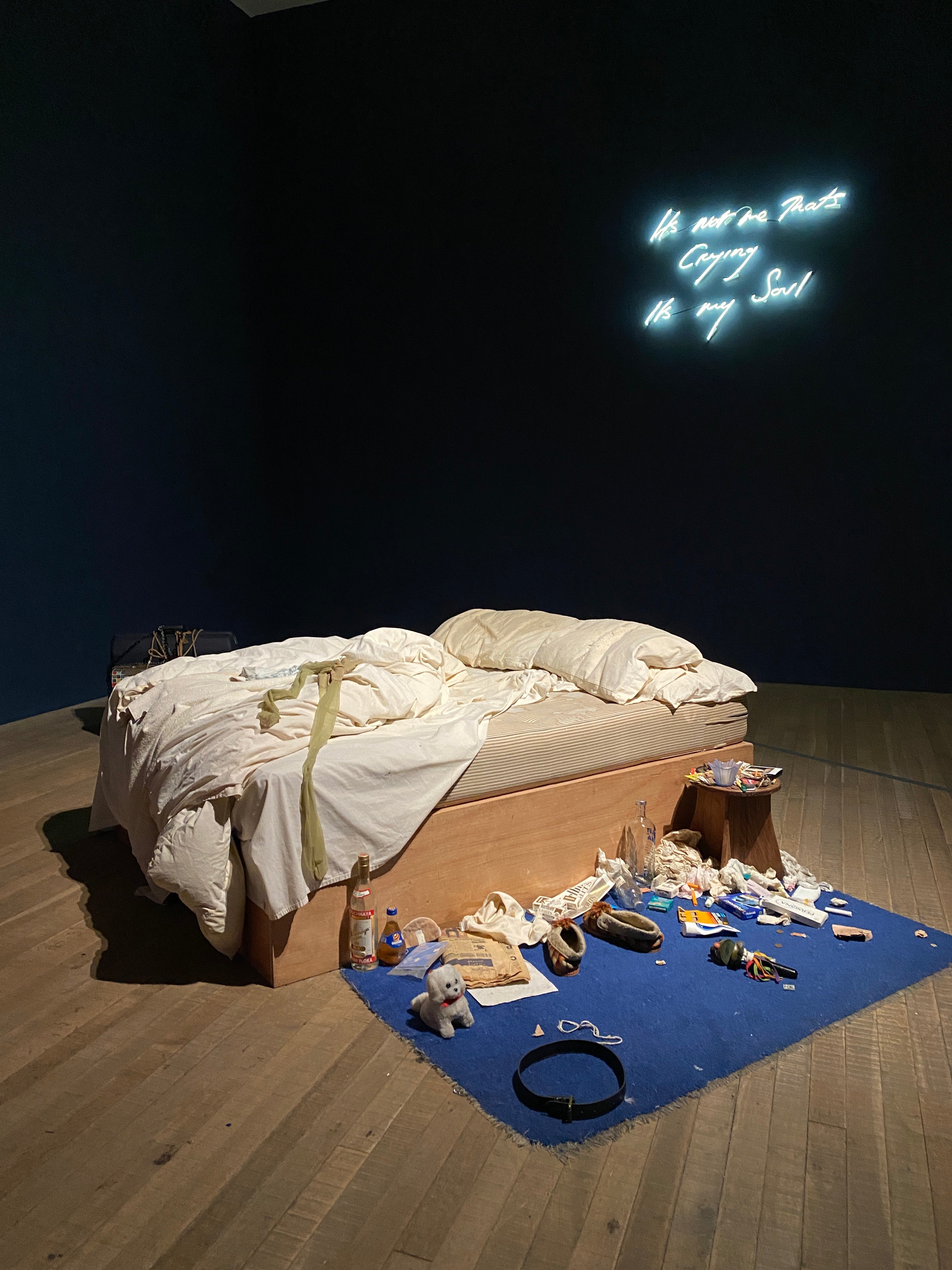 “My Bed” by Tracey Emin, iconic installation piece on display