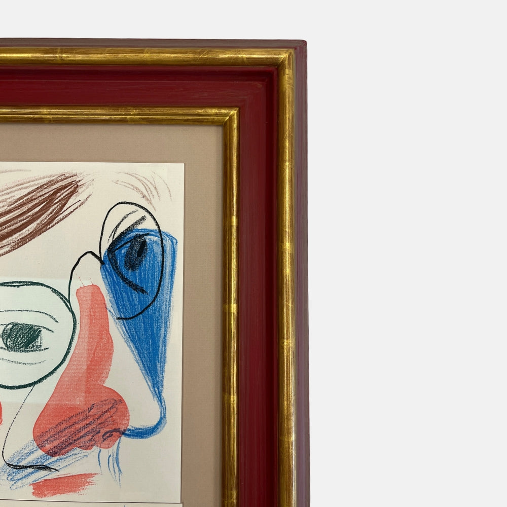 Limited edition print of David Hockney's Self-Portrait from July 1986 by Lougher Contemporary, showing Hockney's detailed face and background.
