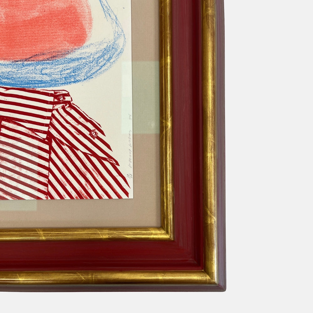 Limited edition David Hockney self-portrait print from 1986 by Lougher Contemporary, showcasing Hockney’s distinctive artistic style.