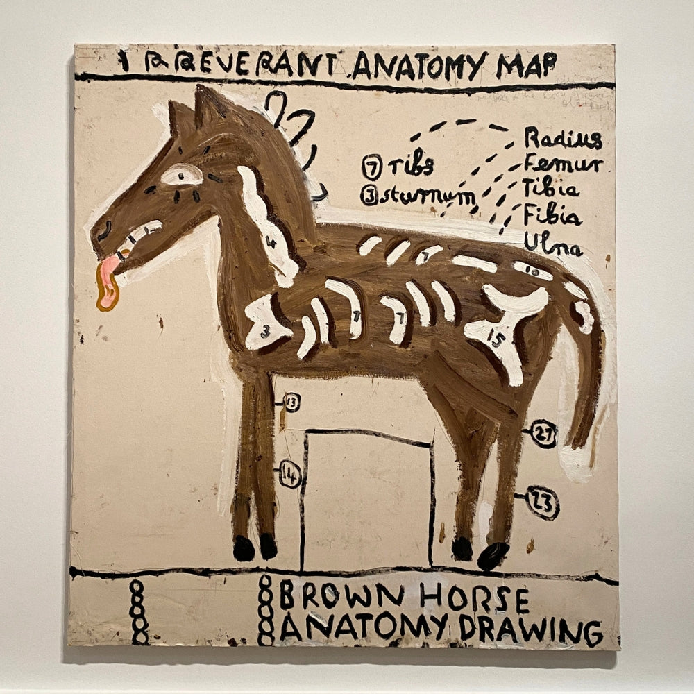 Large scale Rose Wylie artwork with bold colours and text