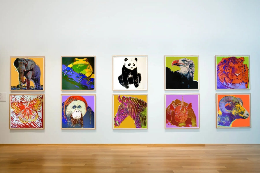 Andy Warhol Endangered Species portfolio featuring Orangutan, Giant Panda, Siberian Tiger and other endangered animals
