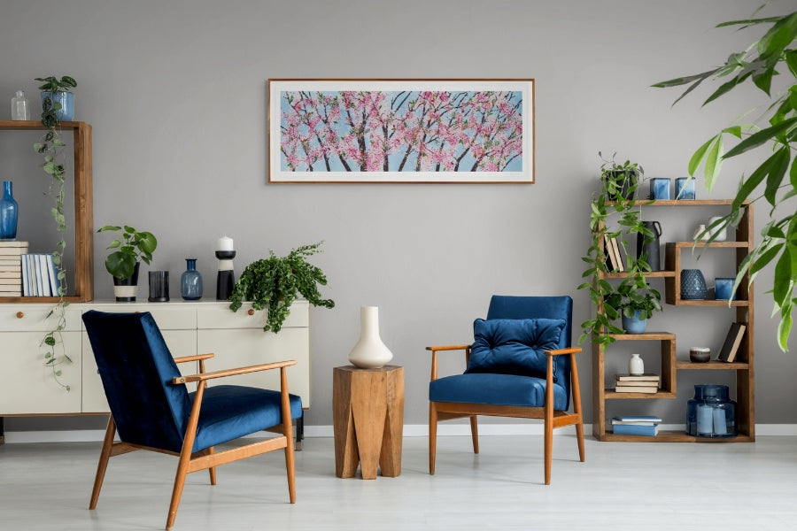 Damien Hirst Cherry Blossom limited edition print Archangels framed in a contemporary interior