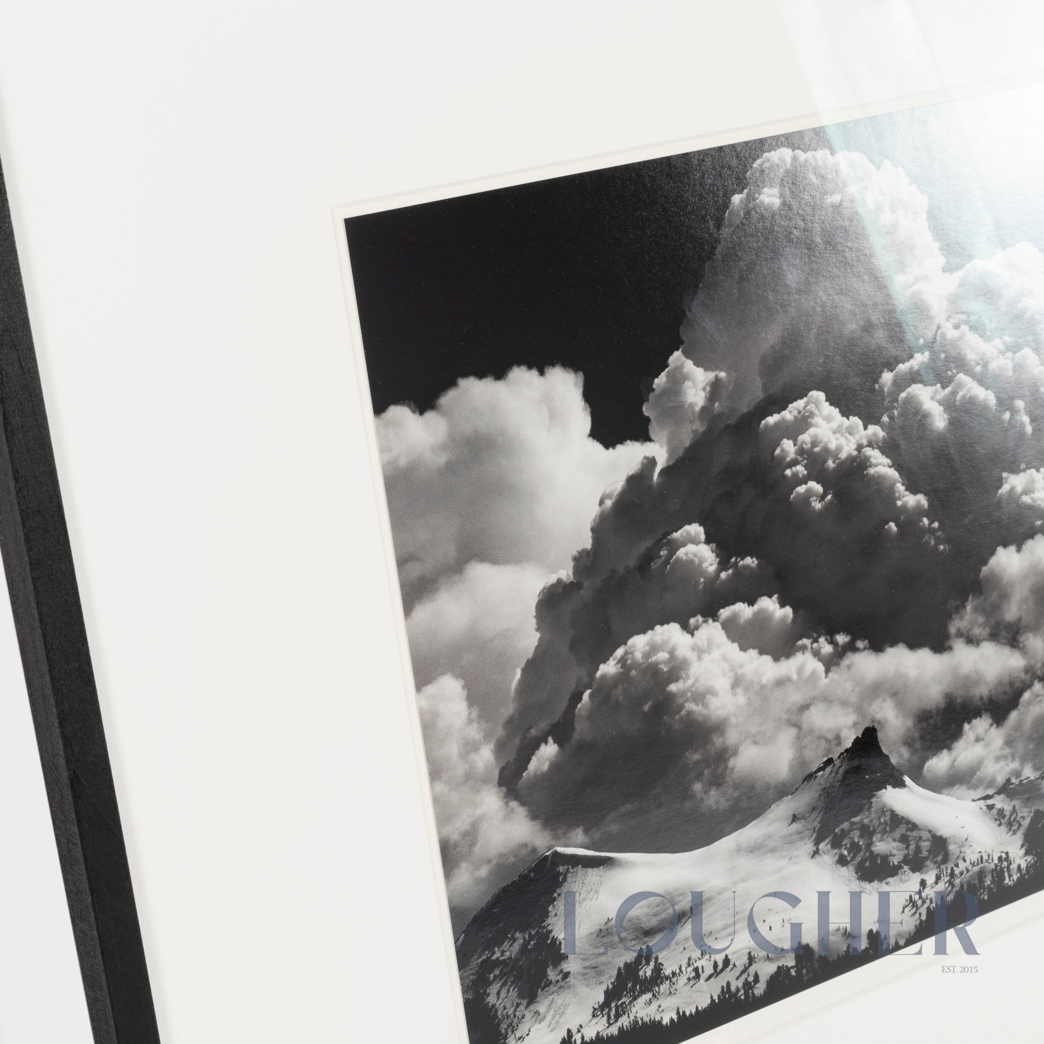 Open edition print of Ansel Adams' Thundercloud over Unicorn Peak in Yosemite National Park, California, 1967, by Lougher Contemporary.