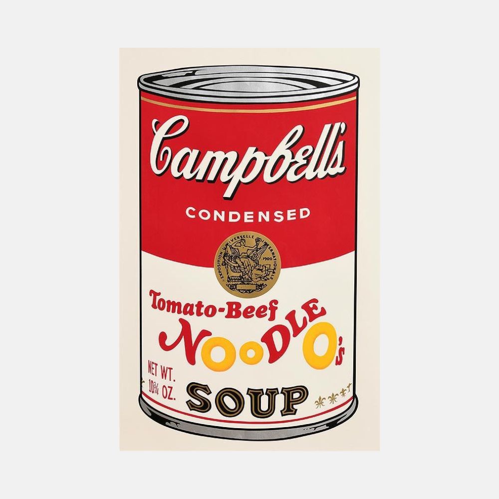 Limited edition art print of Andy Warhol's Tomato-Beef Noodle O's Soup from Campbell’s Soup II, created by Lougher Contemporary.
