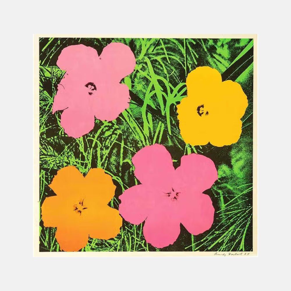 Andy Warhol Flowers screenprint featuring brightly coloured flowers