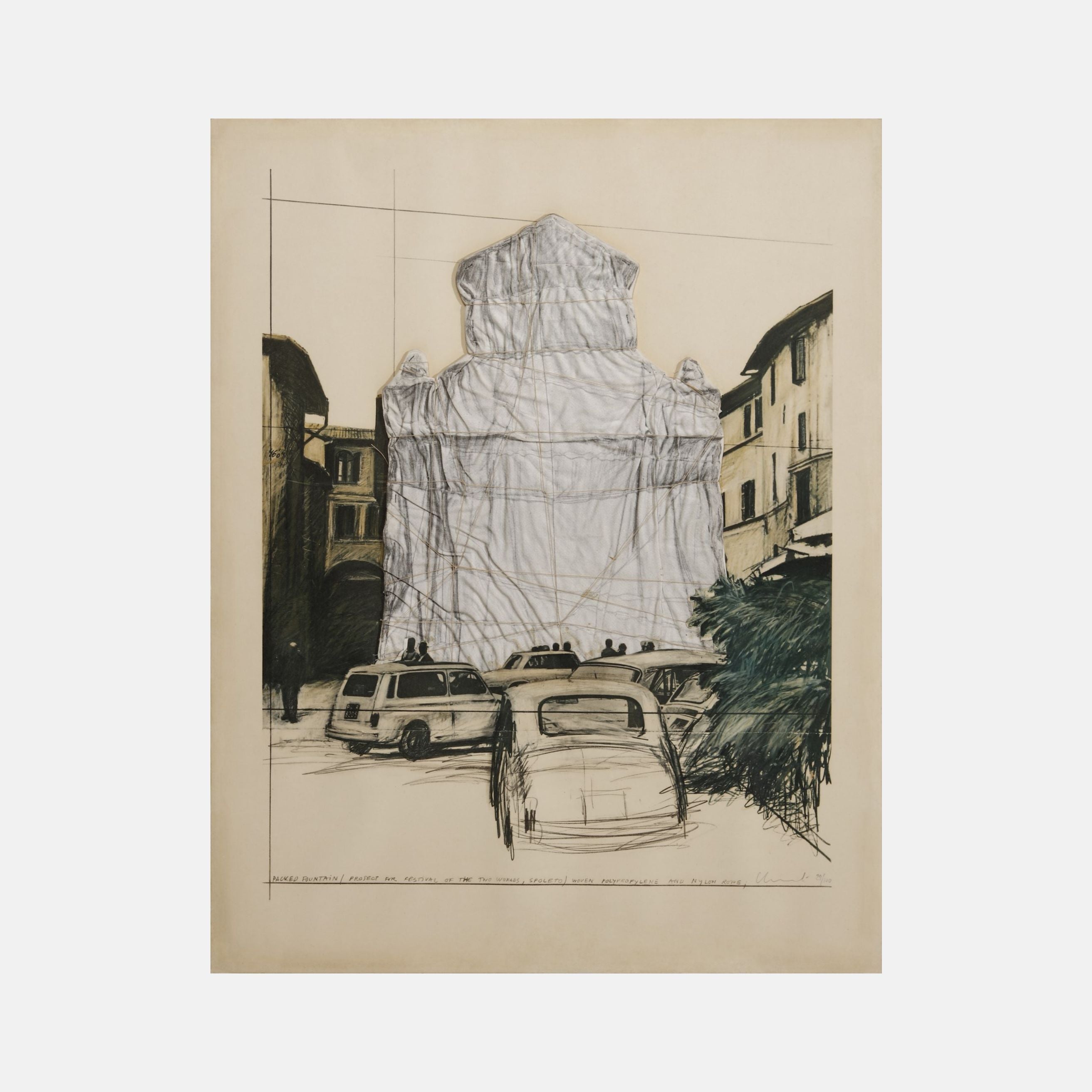 Christo x Jeanne-Claude, Packed Fountain and Packed Tower, Spoleto, 1968, 1972 For Sale | Lougher Contemporary 