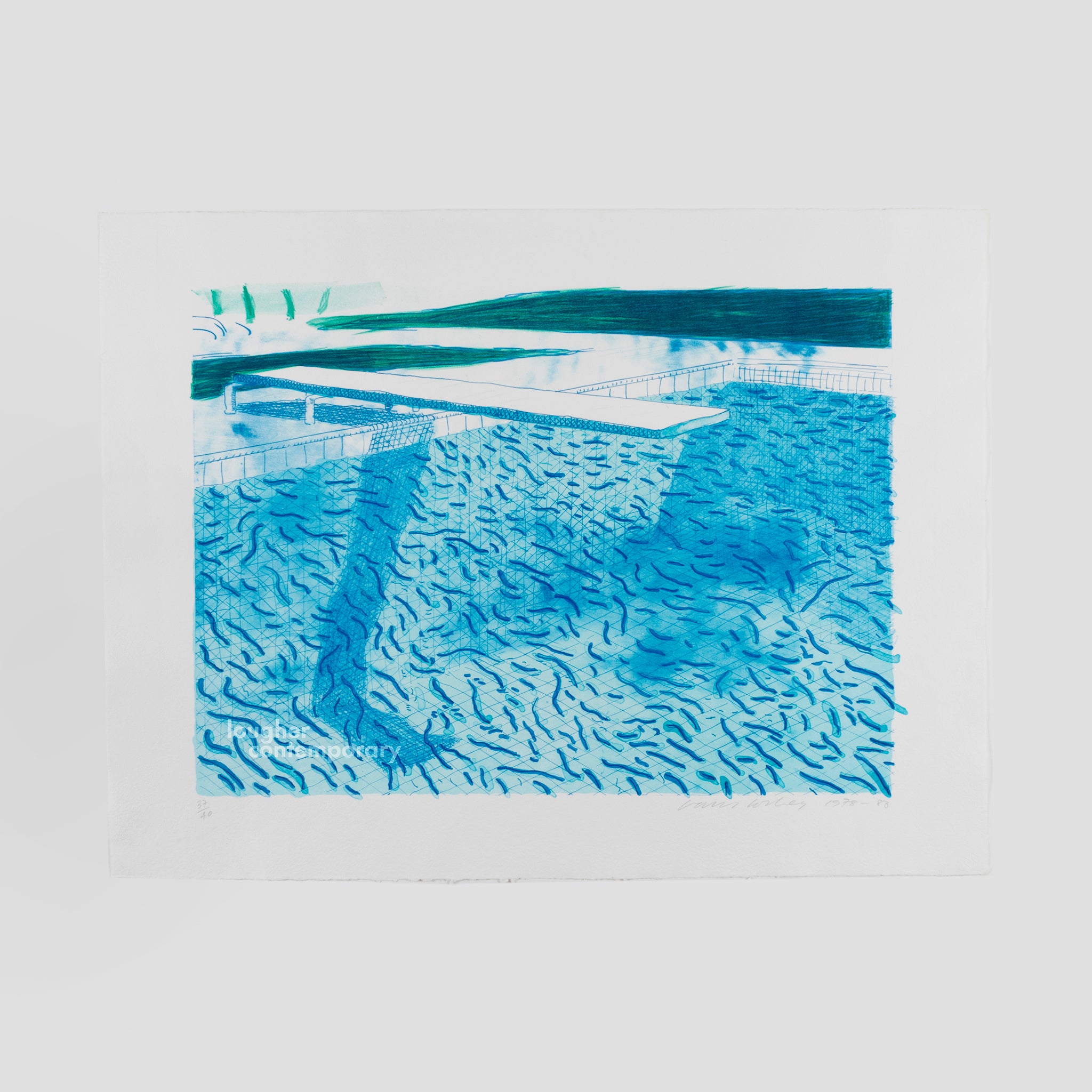 David Hockney, Lithograph of Water Made of Thick and Thin Lines and Two Light Blue Washes, 1978-80 For Sale - Lougher Contemporary