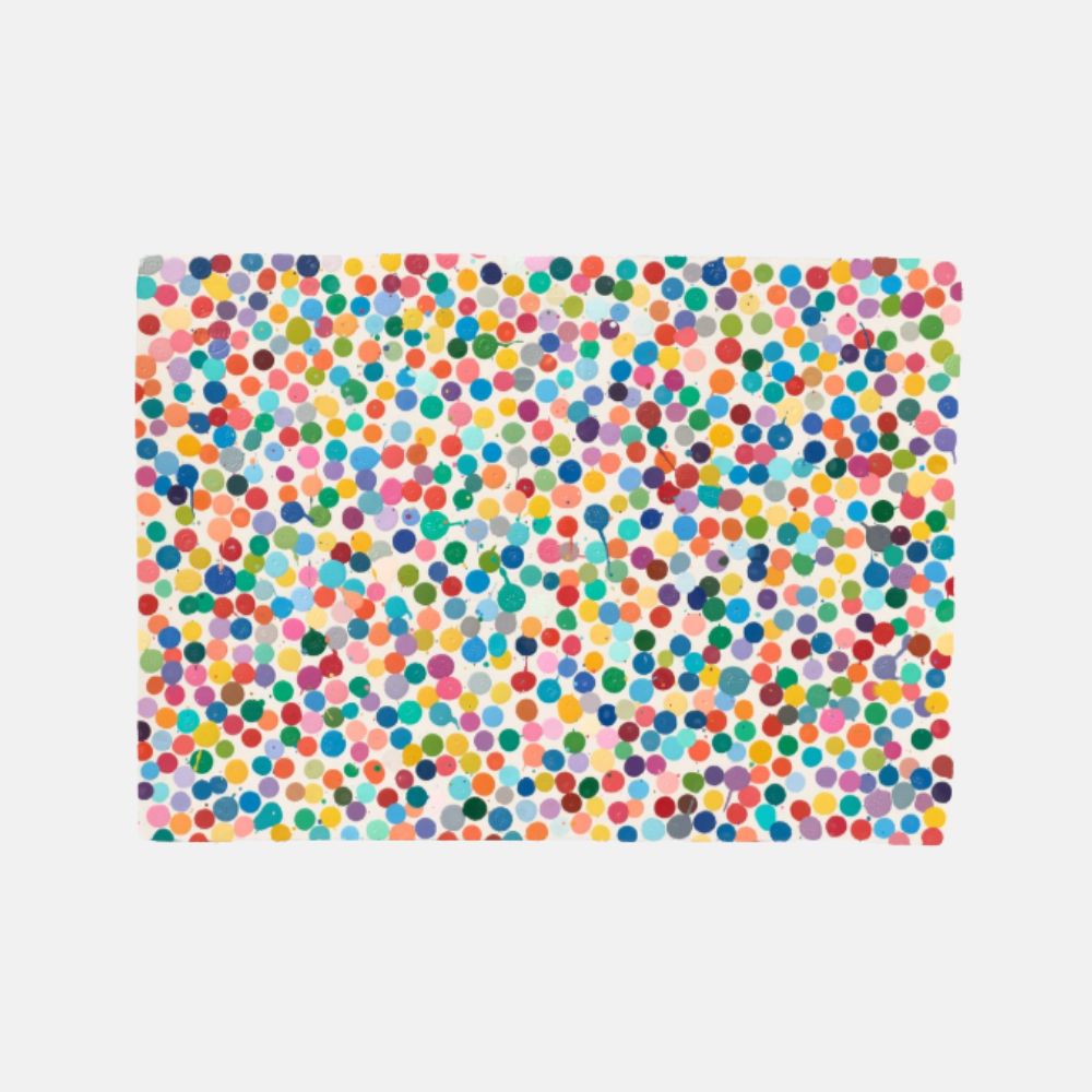 Unique Damien Hirst artwork titled "2586. Being a commodity" from The Currency series, displayed in a modern art setting.