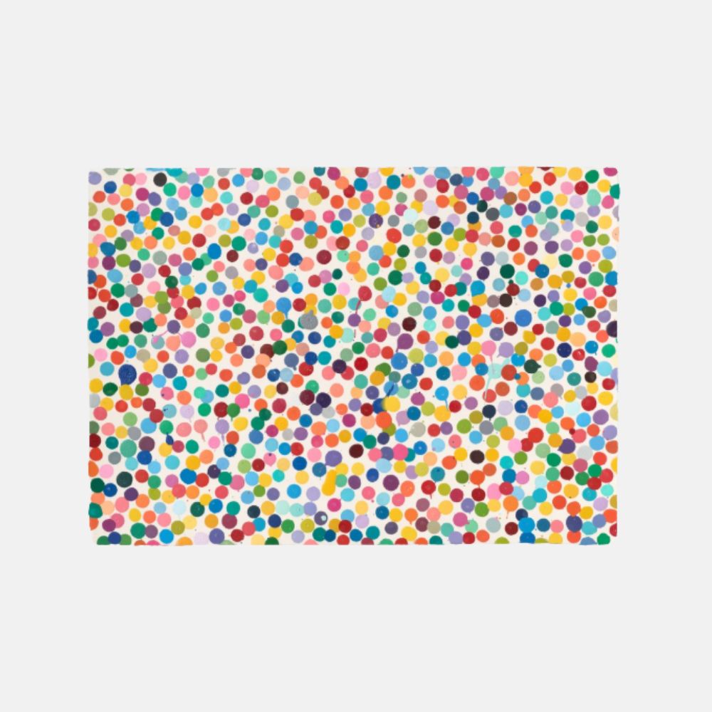 Unique Damien Hirst artwork titled "Wrongs of the City" from the 6481 series, 2016, on display with detailed textures and vibrant colors.