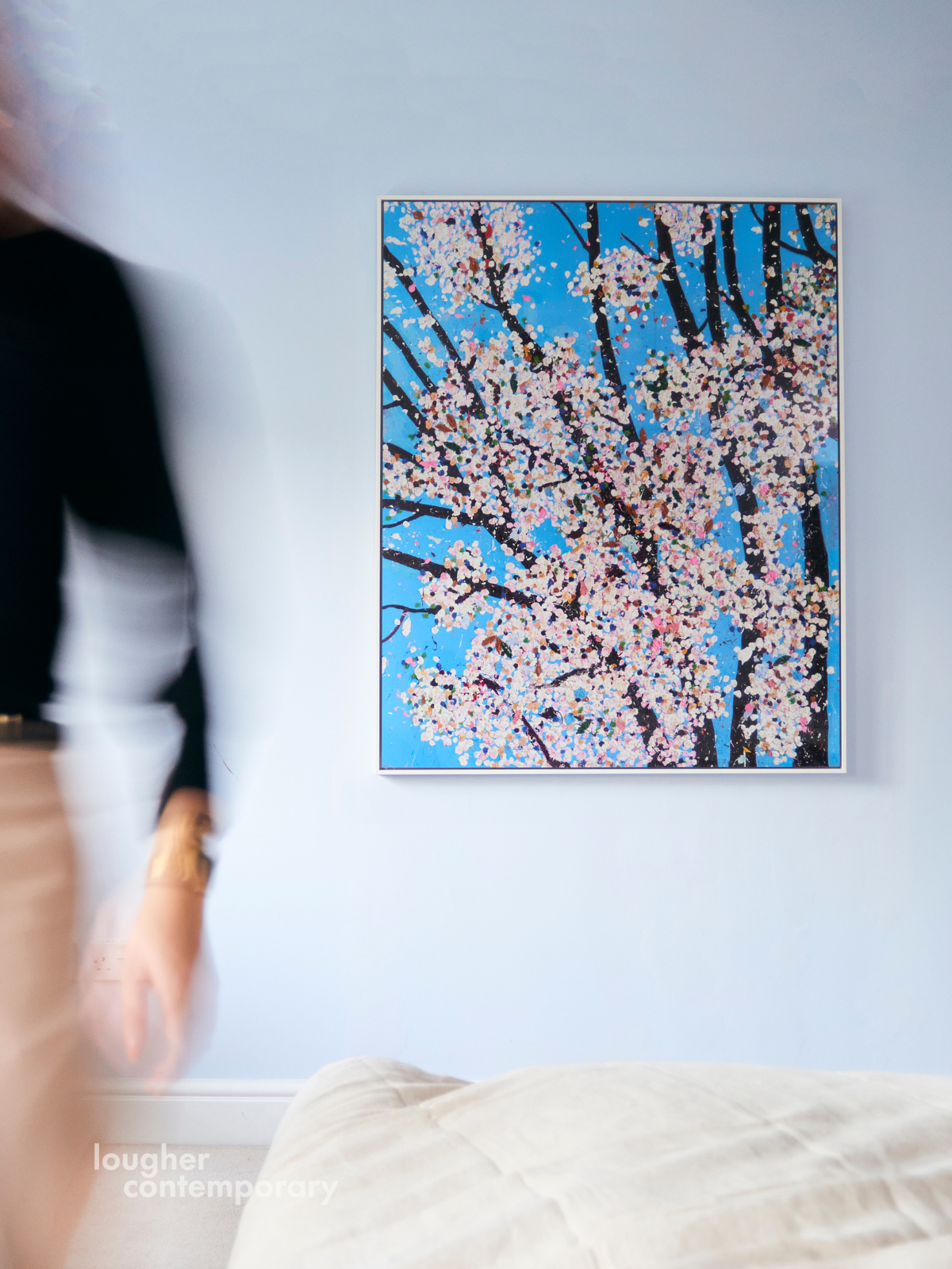 Damien Hirst Cherry Blossom Print on Bedroom Wall