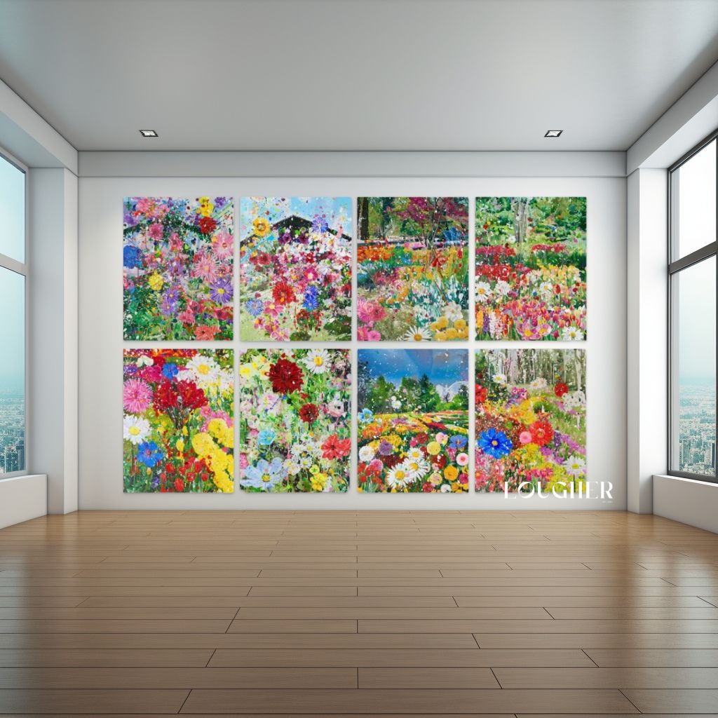 Damien Hirst, H14 (full set of 8) (from the Secrets) (2024), eight floral Giclée prints displayed together.