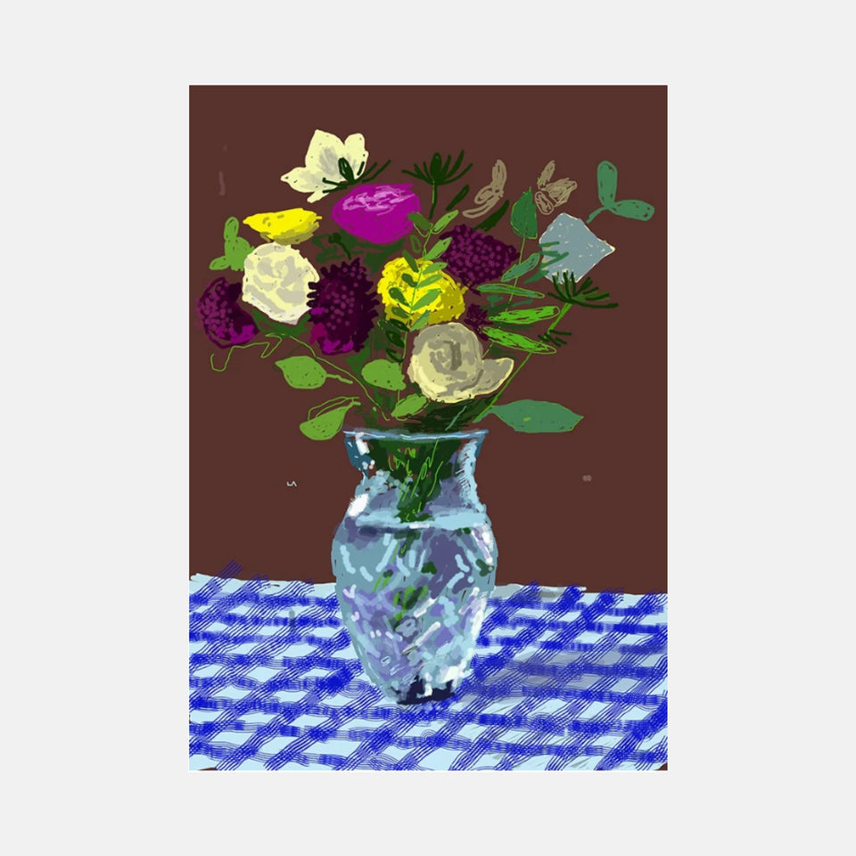 David Hockney, 20th March 2021, Flowers, Glass Vase on a Table, 2021 For Sale - Lougher Contemporary