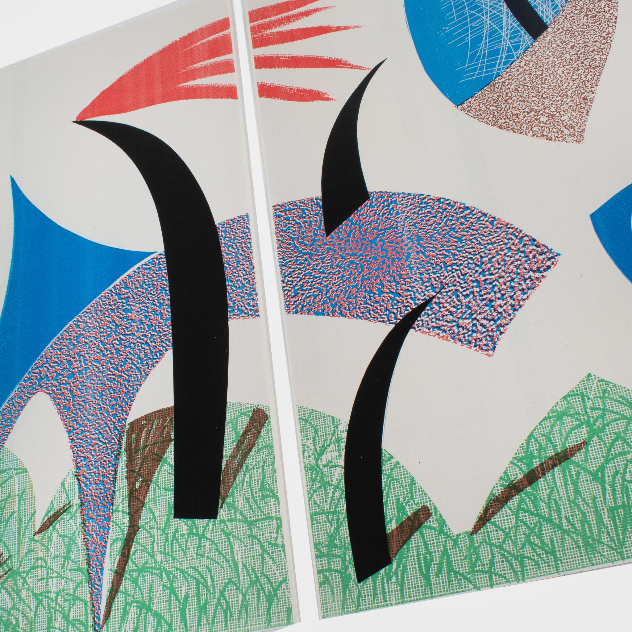 Abstract david hockney contemporary  artwork with geometric shapes and patterns on a white background