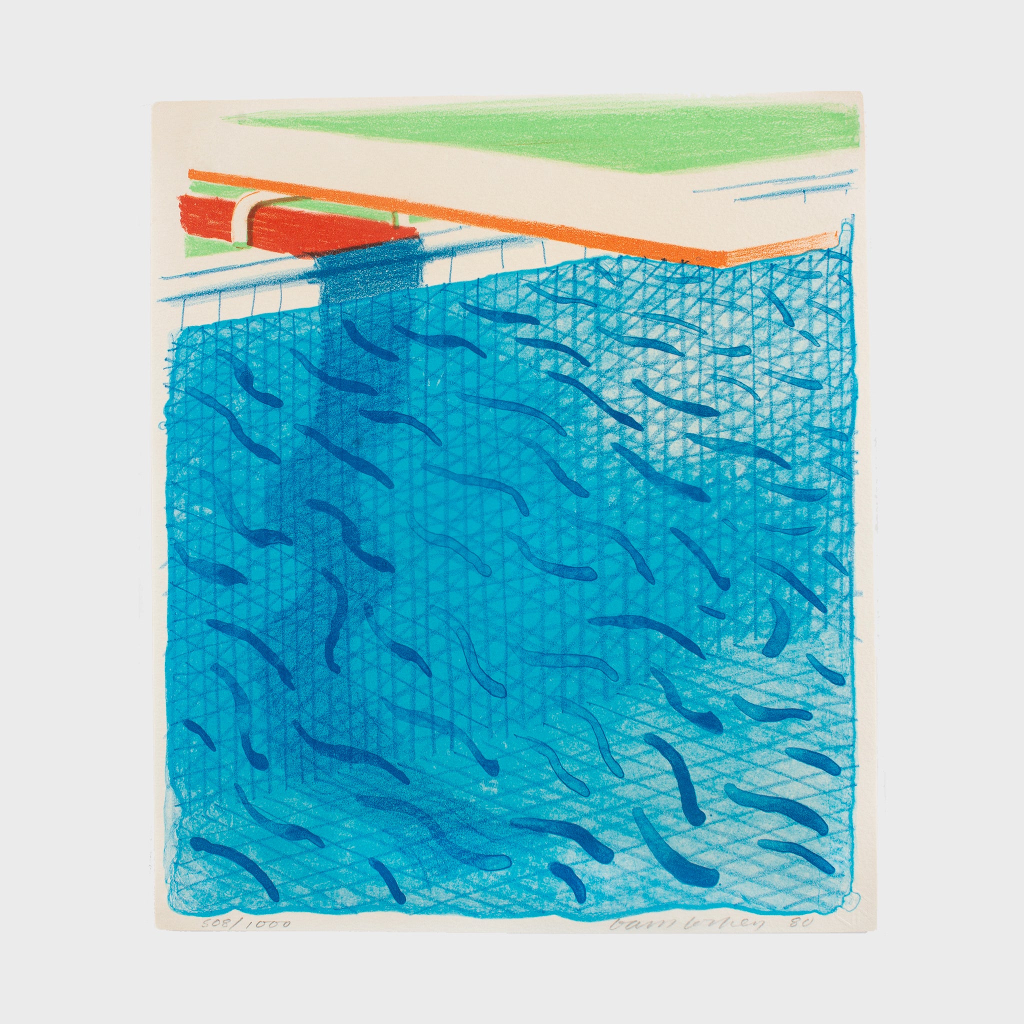 David Hockney, Pool Made with Paper and Blue Ink for Book, 1980 For Sale | Lougher Contemporary