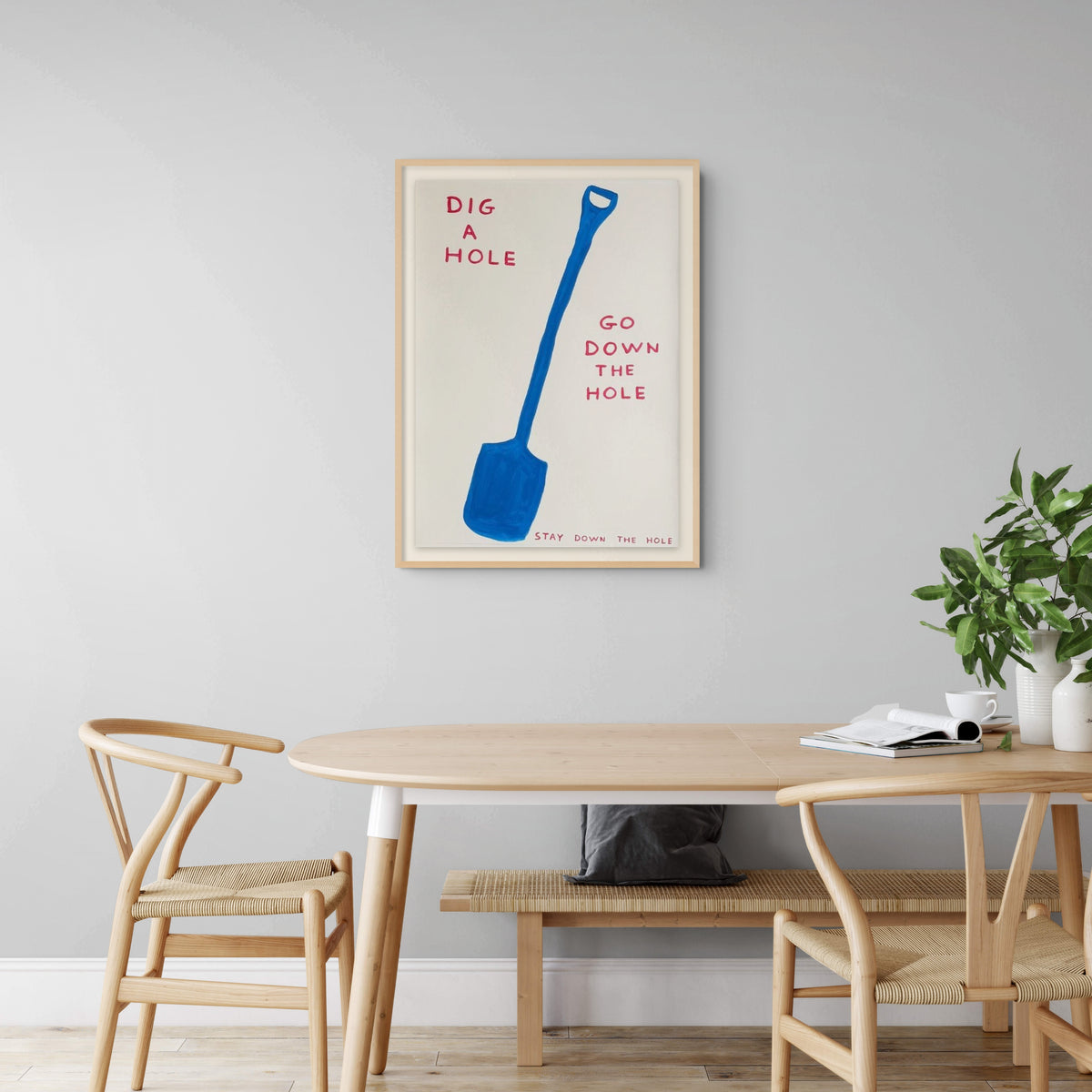 Interior view of a unique David Shrigley artwork titled Untitled (Dig a Hole), created in 2020, displayed in a contemporary setting.
