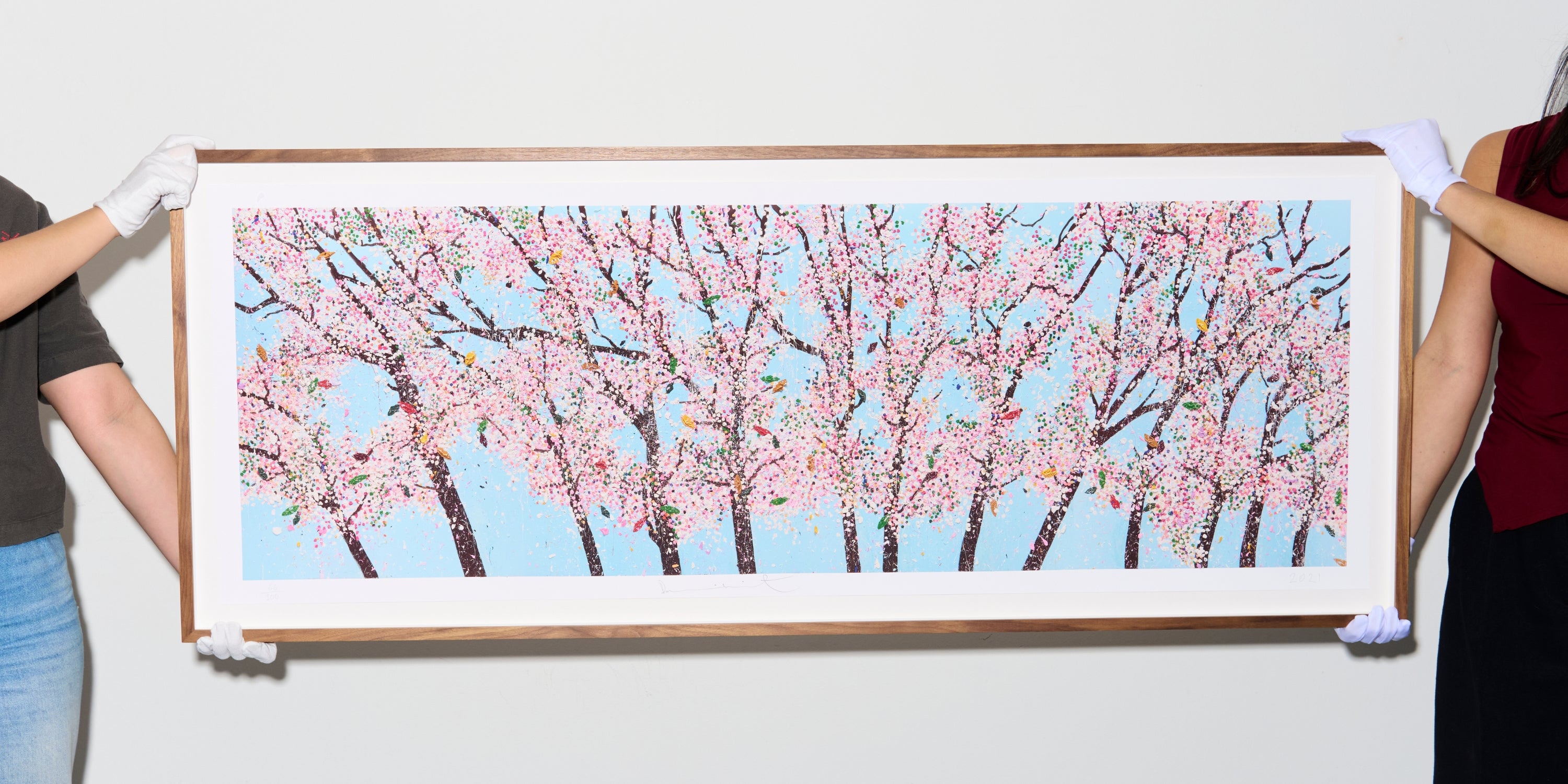 Framed modern art print in minimalist interior space