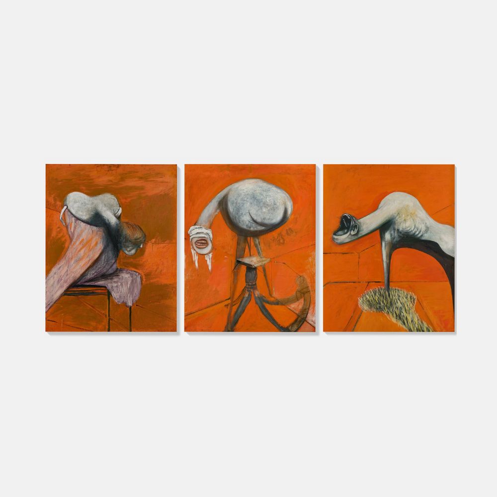 Limited edition print of Francis Bacon's Three Studies for Figures at the Base of a Crucifixion, featuring bold, expressive artwork.