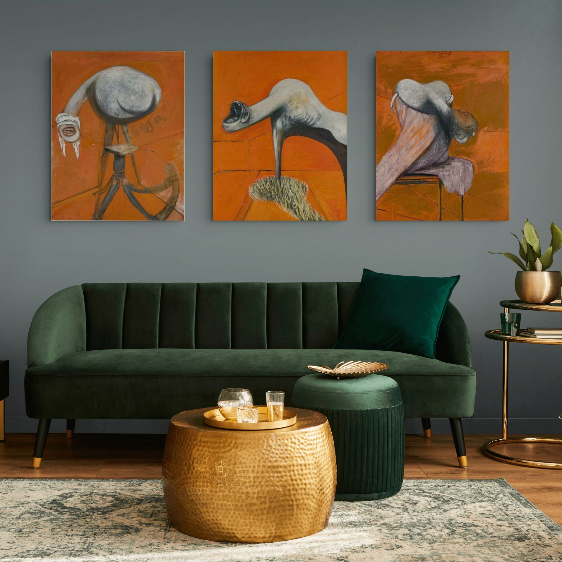 Limited edition print of Francis Bacon's Three Studies for Figures at the Base of a Crucifixion, displayed as a triptych.