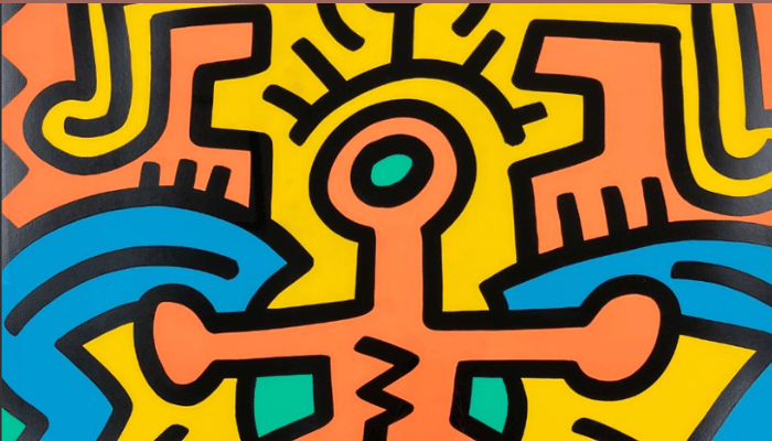 Keith Haring Growing Plate 5 1988 signed screenprint featuring colourful interlocking figures
