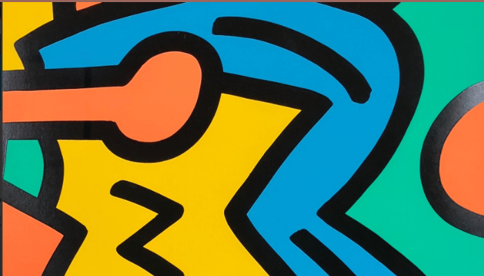 Keith Haring 1988 screenprint with bold graphic figures and vibrant colours
