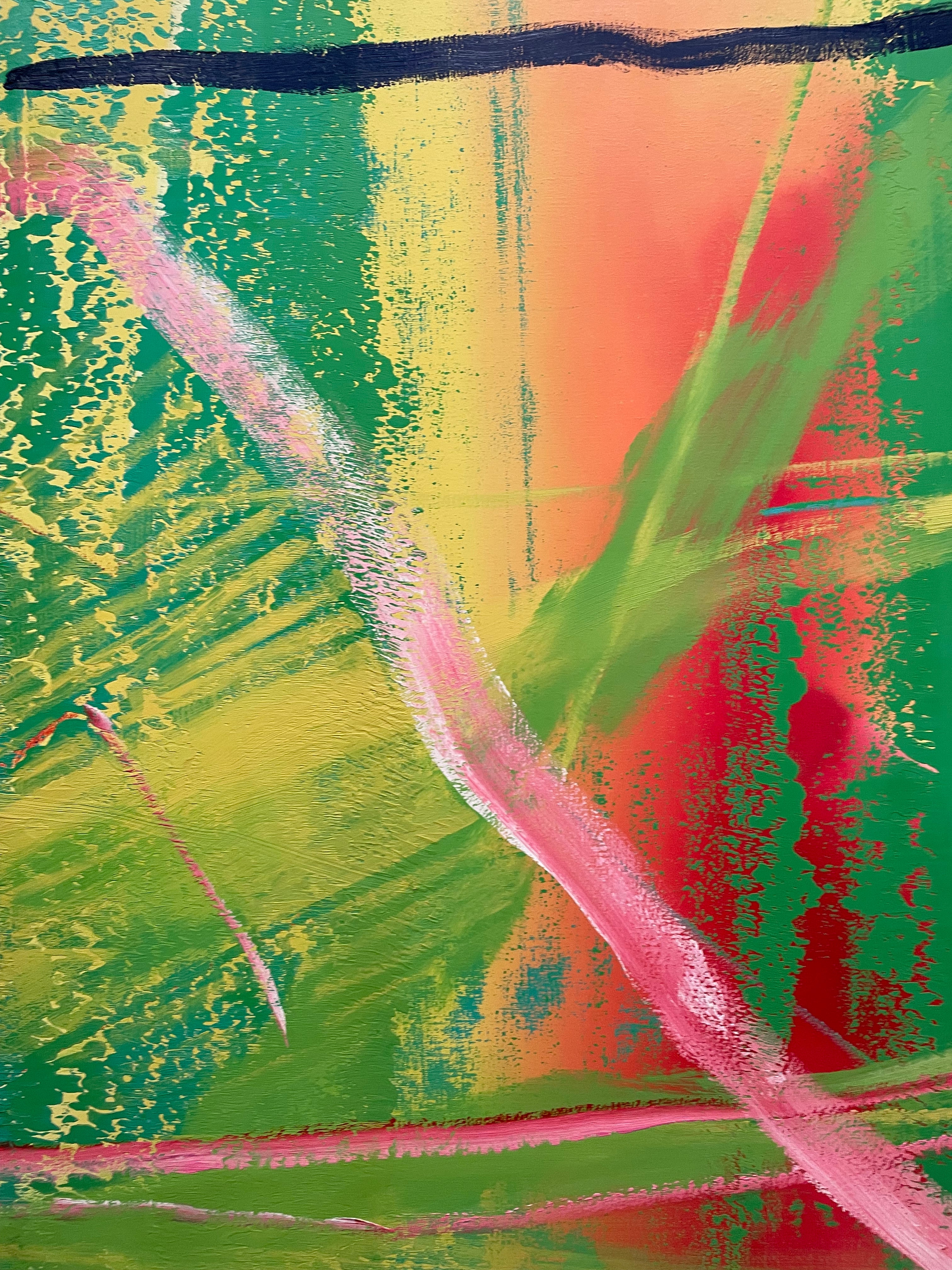Colourful abstract Gerhard Richter painting showing scraping technique in Paris exhibition.