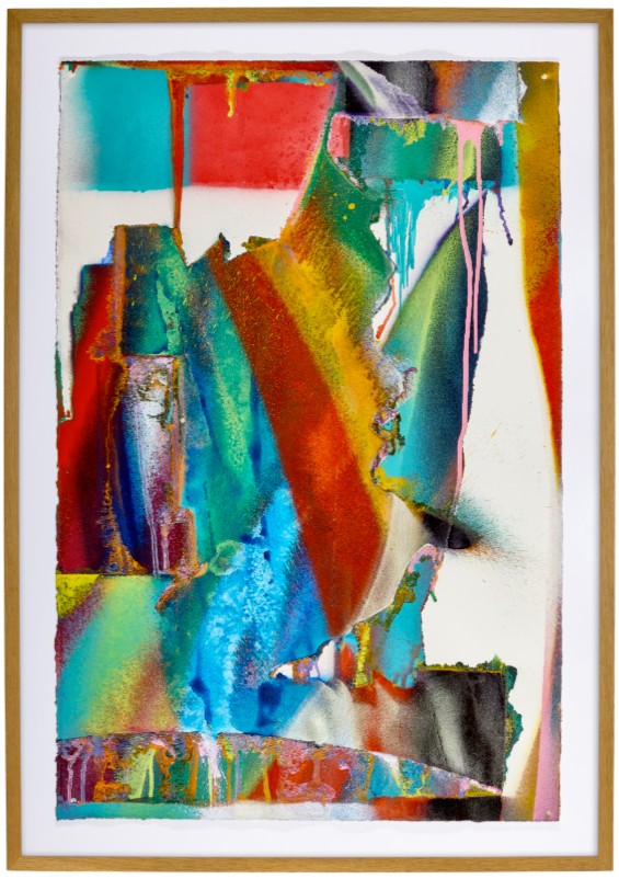 Original Katharina Grosse painting on paper from 2018 featuring abstract acrylic composition