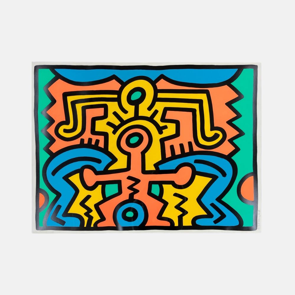 Limited edition Keith Haring Growing 5 print by Lougher Contemporary, showcasing vibrant, iconic artwork from 1988.
