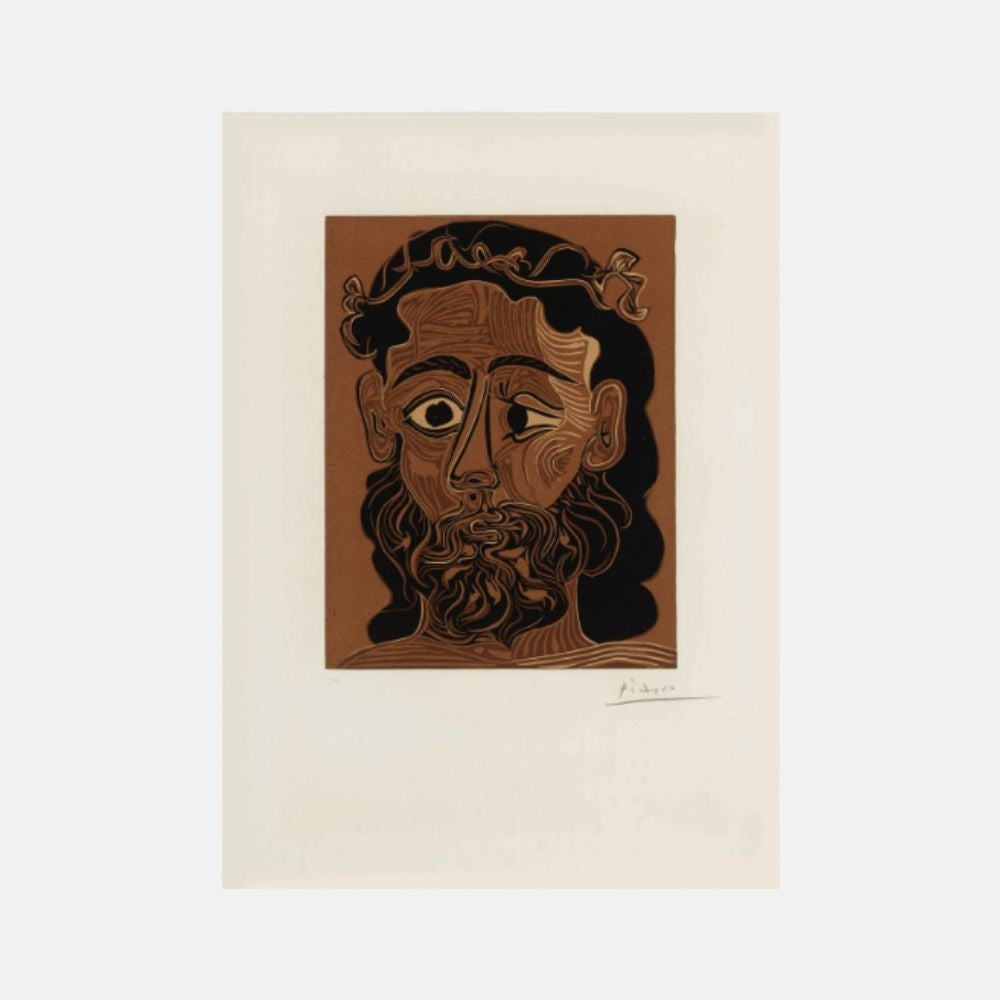 Pablo Picasso, Homme Barbu Couronné de Feuilles de Vigne, 1962