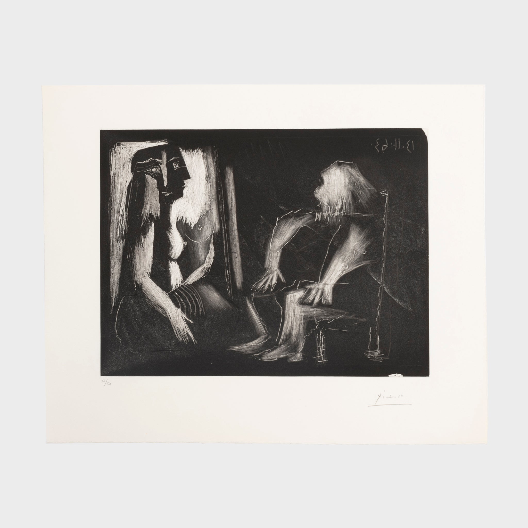 Pablo Picasso, Scène d’intérieur: l’atelier, 1963, original hand-signed etching, Bloch 1128, Baer 1125.