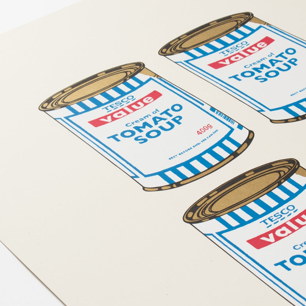 Detail of Banksy Four Soup Cans print showing the four soup can designs